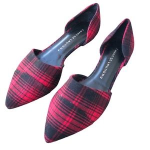 CHINESE LAUNDRY flats red plaid fabric d’Orsay women’s shoes checkered preppy 9